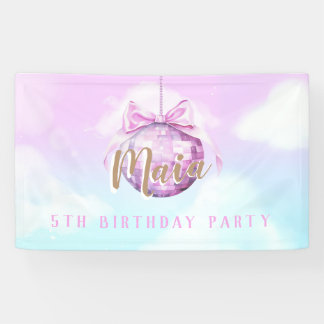 Pink Sky Discoball Girl Birthday Party Banner