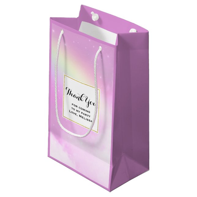 Pink Sky Fluffy Clouds and Rainbow Party Thank You Small Gift Bag (Front Angled)