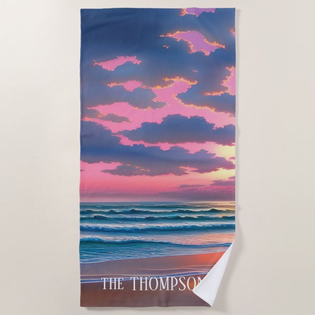 Pink Sky Gorgeous beach sunset Towel (Front)