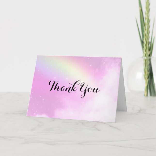 Pink Sky with Lemon Yellow Rainbow Thank You Card (Front)