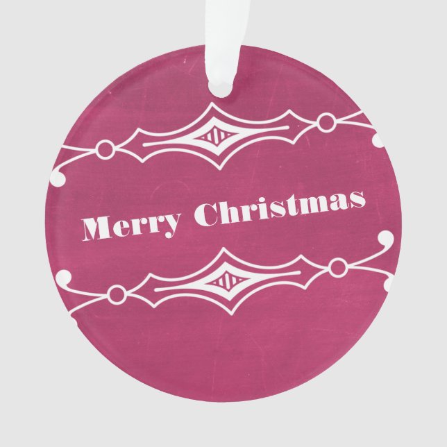Pink Slanted Chalkboard Holiday Acrylic Ornament (Front)