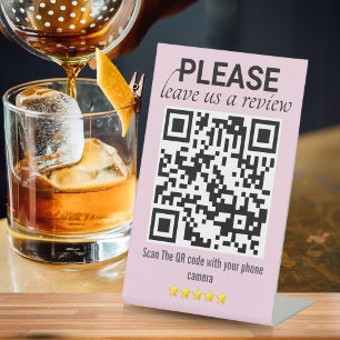 Pink Sleek & Modern "Leave a Review" QR Code Pedestal Sign