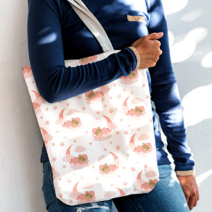 Pink Sleeping Baby Bear On Moon Clouds & Stars Crossbody Bag