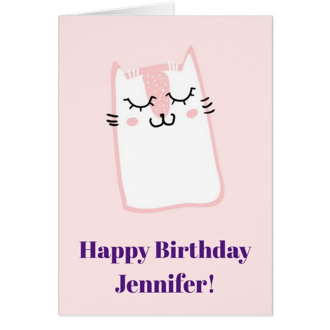 Pink Sleeping Kitty Cat Happy Birthday (Front)