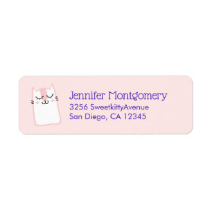 Pink Sleeping Kitty Cat Return Address Label