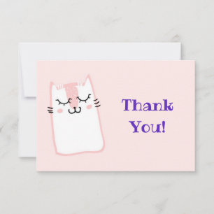 Pink Sleeping Kitty Cat Thank You Card
