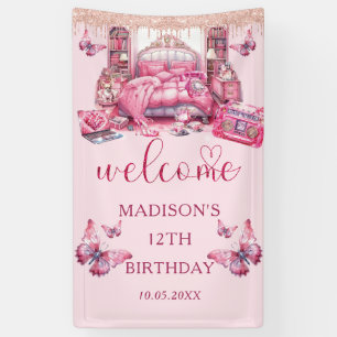 Pink Sleepover Girl Birthday Personalised Banner