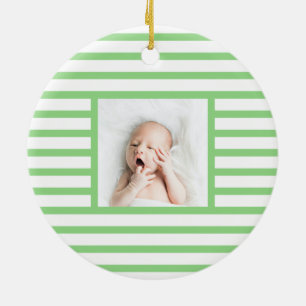 Pink Sleepy Baby Dino Green Stripe Modern Ceramic Ornament
