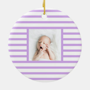 Pink Sleepy Baby Dino   Purple Stripe Modern Ceramic Ornament