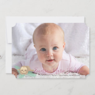 Pink Sleepy Baby Sloth Baby Photo Announcement