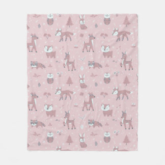 Pink Sleepy Little Woodland Critters Fleece Blanket