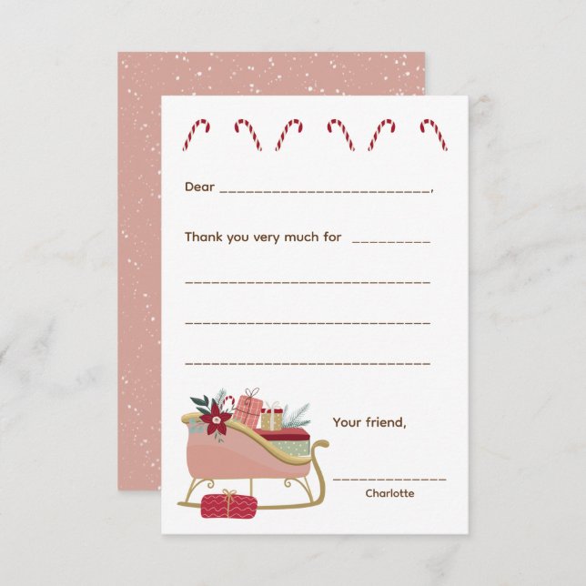 Pink Sleigh Thank you note, fill in the blank card (Front/Back)