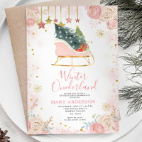 Pink Sleigh Winter Snowy Onederland 1st Birthday