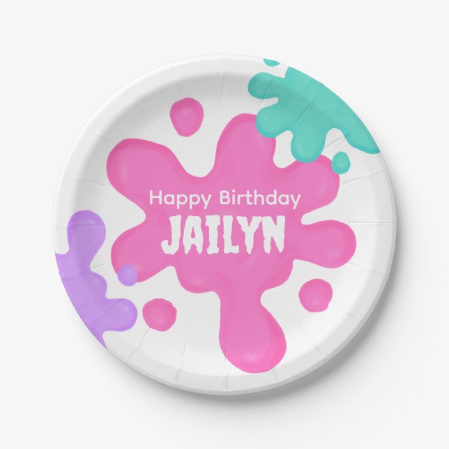 Pink Slime Birthday Paper Plate (Front)