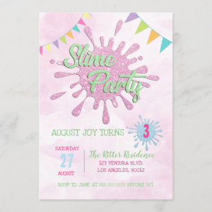 PINK SLIME BIRTHDAY PARTY INVITATION