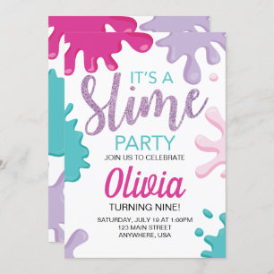 Pink Slime glitter birthday party Invitation