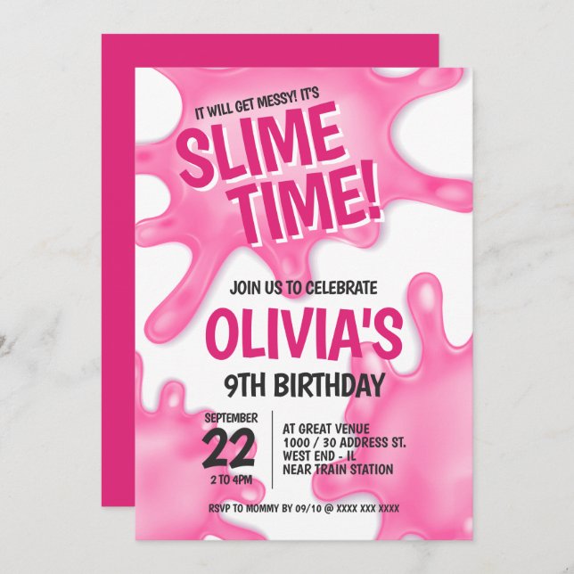 Pink Slime Party Birthday Invitation (Front/Back)