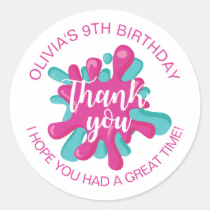 Pink Slime Time Birthday Party Favour  Classic Round Sticker