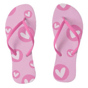 Pink Slippers with Heart Pattern Thongs