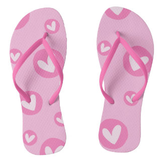 Pink Slippers with Heart Pattern Thongs