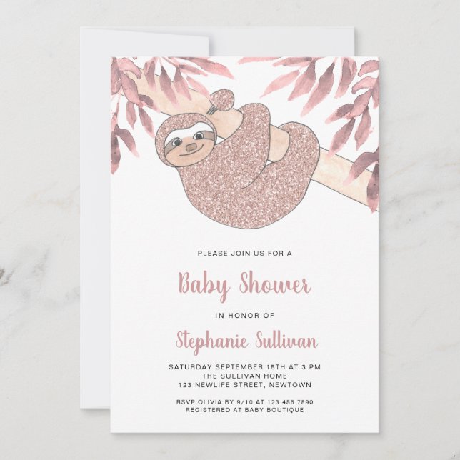 Pink Sloth Baby Shower Invitation (Front)