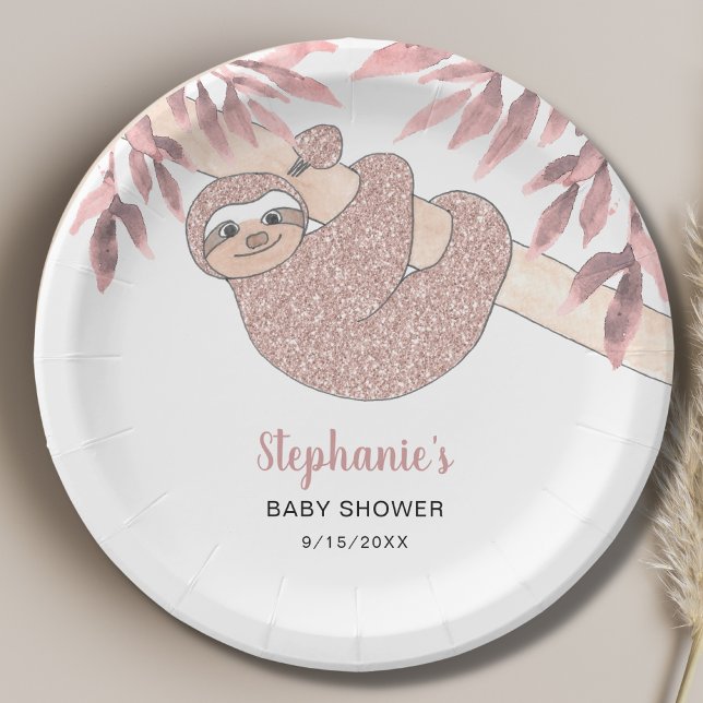 Pink Sloth Baby Shower Paper Plate (Creator Uploaded)