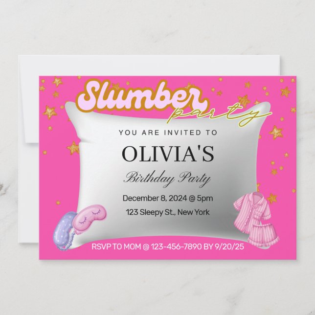 Pink Slumber Party Birthday Party Invitation (Front)