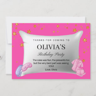 Pink Slumber Party Birthday Party Thank You Card