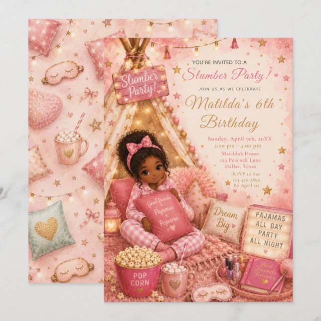 Pink Slumber Party Celebration Invitation (Front/Back)