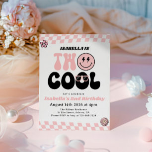 Pink Smiley Face Two Cool Girl 2nd Birthday Invitation
