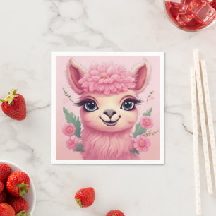 Pink Smiling Baby Lama Napkin
