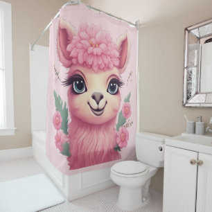 Pink Smiling Baby Lama Shower Curtain