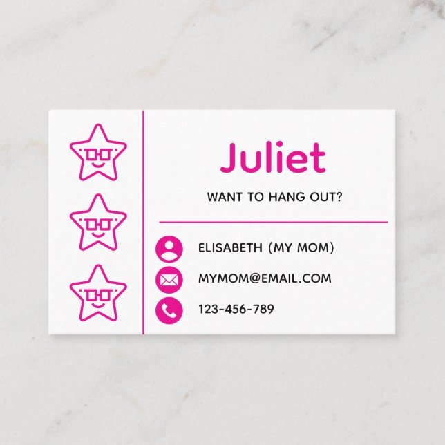 Pink Smiling Starfish Kids Playdate Card (Front)