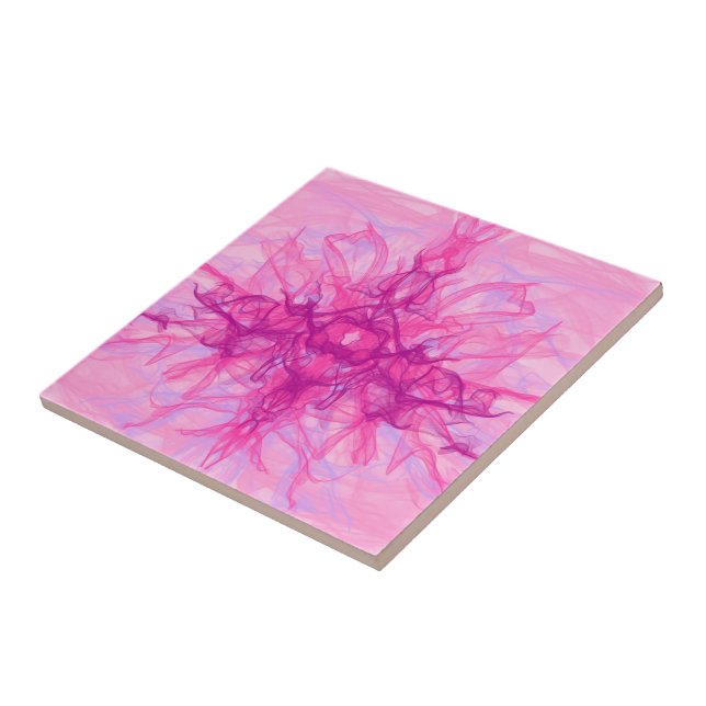 PINK SMOKE - Modern and abstract Fractal Art - Ceramic Tile (Side)