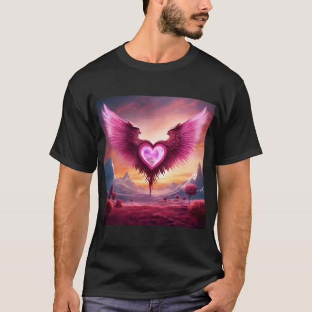Pink Smoky Heart with Wings T-Shirt  (Front)