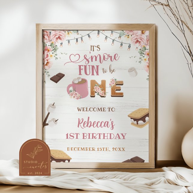 Pink S'more Girl 1st Birthday Welcome Sign Poster (Creator Uploaded)