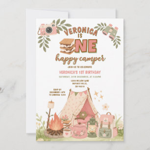 Pink Smores Girl Happy Birthday Marshmallow Camper Invitation