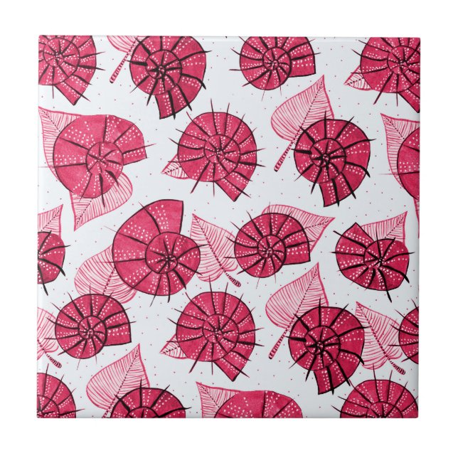 Pink Snails Pattern Girly Zoology Ceramic Tile (Front)