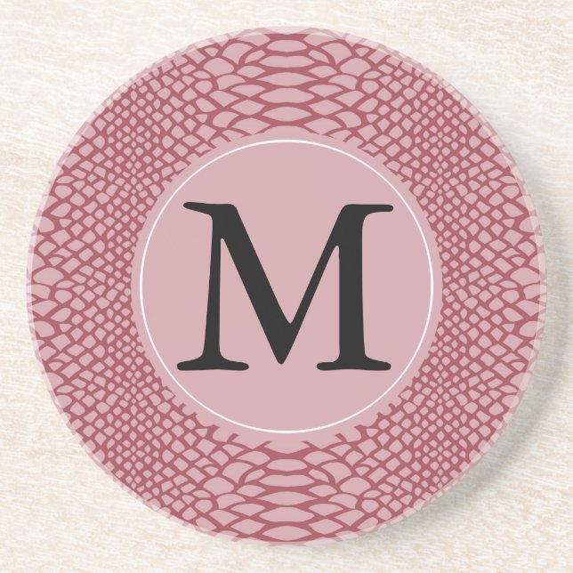 Pink Snake Print Monogram Coaster (Front)