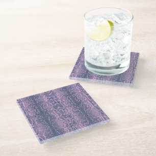 Pink Snake Skin Animal Print Glass Coaster