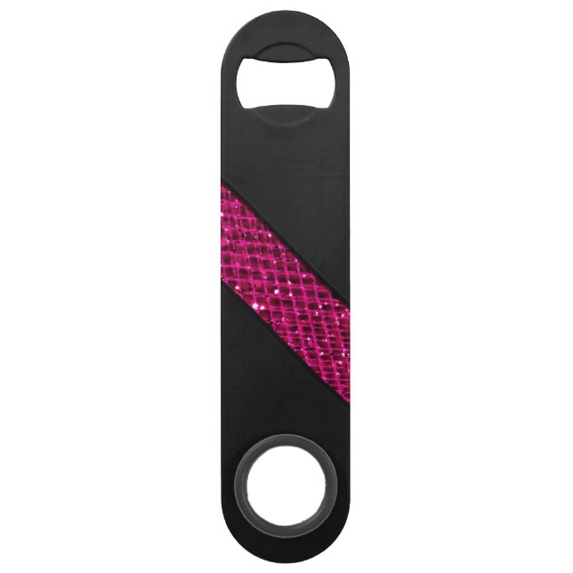 Pink snakeskin glitter effect stripe black leather (Front)