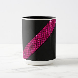 Pink snakeskin glitter effect stripe black leather Two-Tone coffee mug