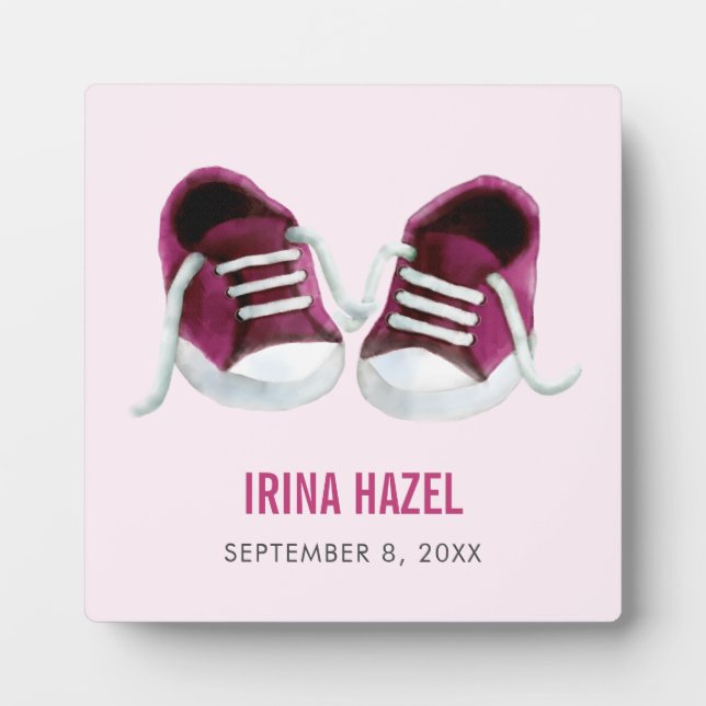 Pink Sneakers Baby Plaque, Baby Shoes Picture Plaque (Front)