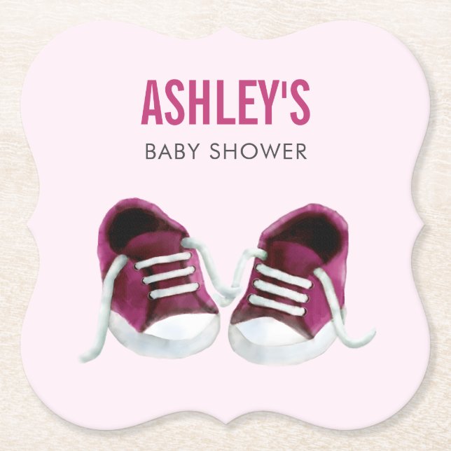 Pink Sneakers Baby Shower Coaster, Paper Coaster (Front)