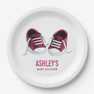 Pink Sneakers Baby Shower Paper Plate, Girl Shower Plate