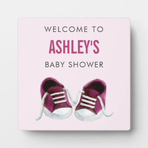 Pink Sneakers Baby Shower Welcome Sign Plaque