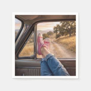 Pink Sneakers in Retro Car Window Napkin