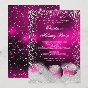 Pink Snow Bauble Christmas Holiday Party Invitation
