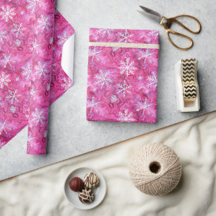 Pink Snow Christmas Pattern – Watercolor Cartoon Wrapping Paper