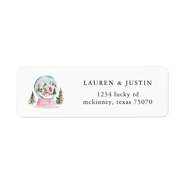 Pink Snow Globe Return Address Label (Front)